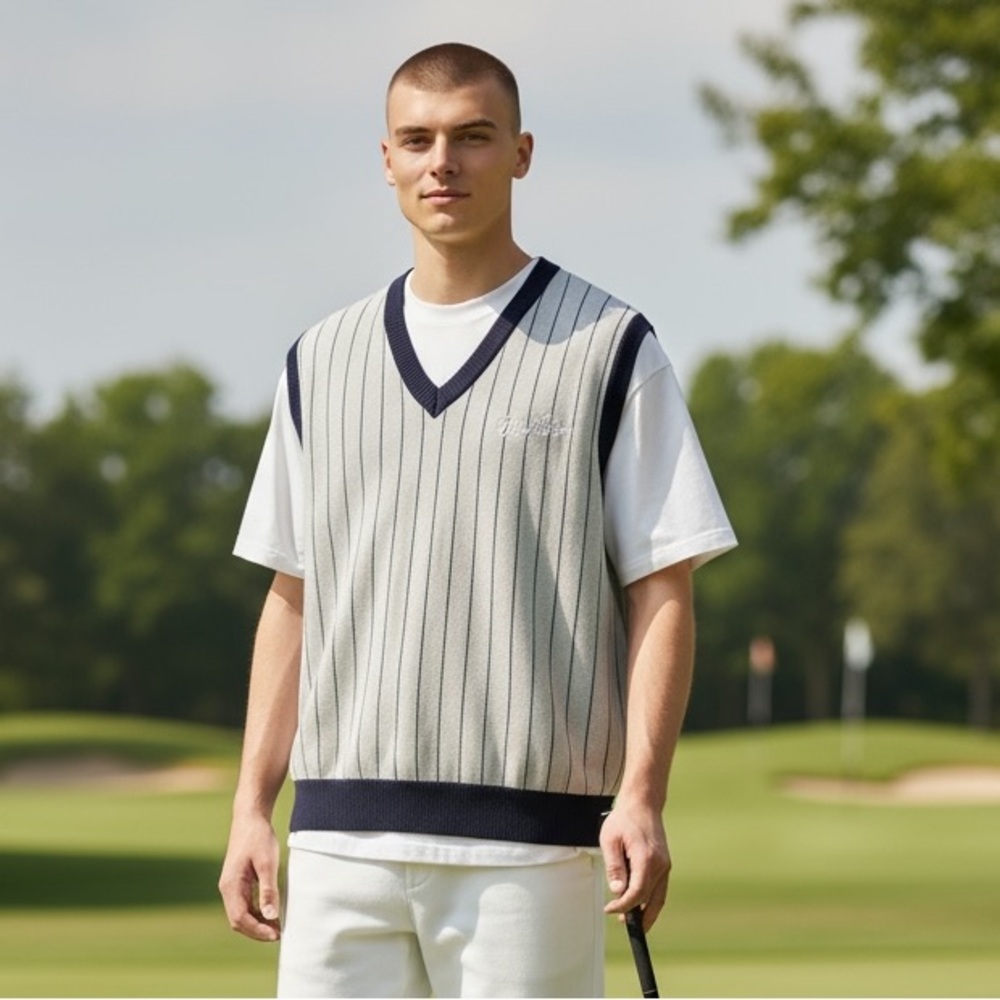 Bogey Boys‎ Men's M Pinstripe Sweater Vest Gray Navy New 9769